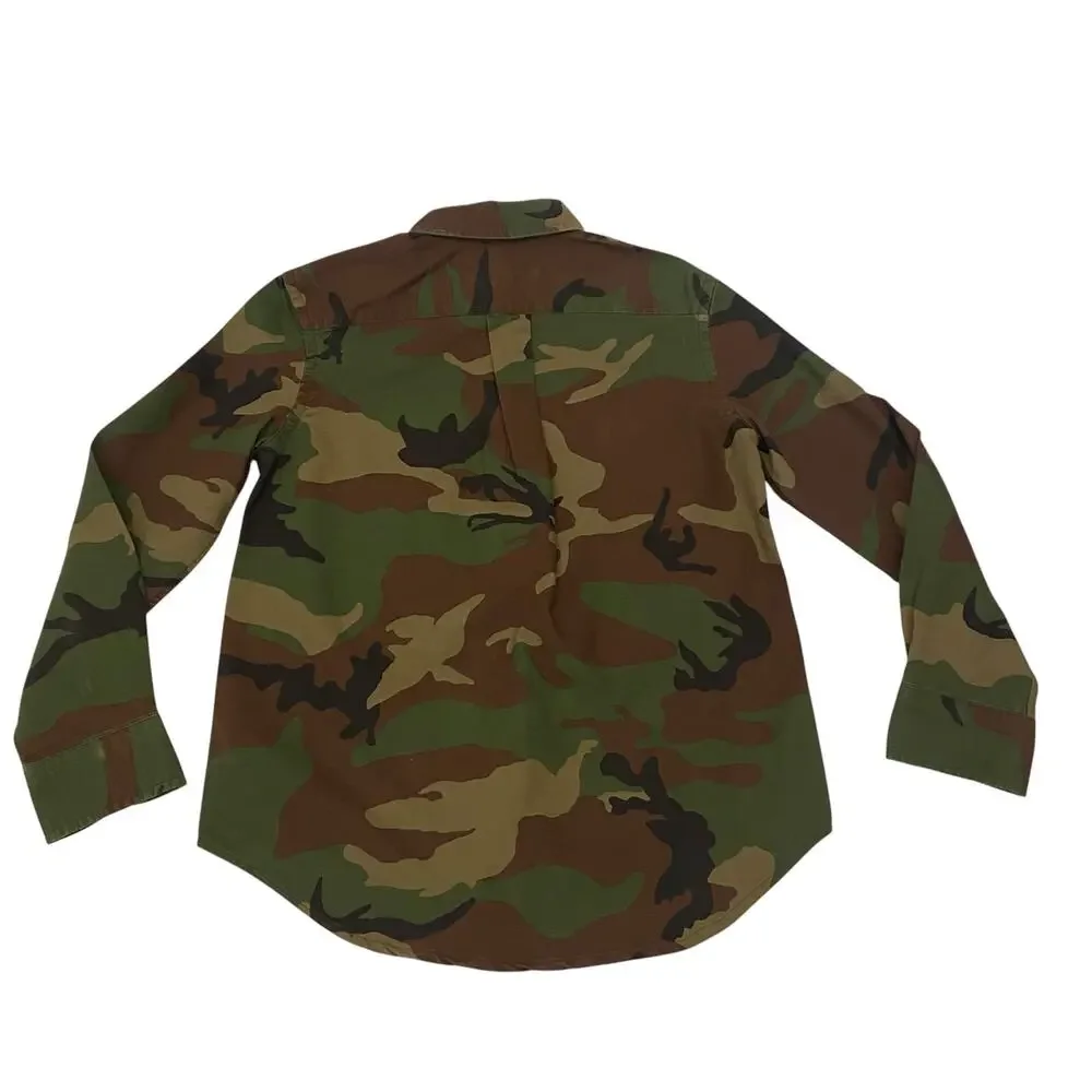 Boys Size Medium (10-12) Ralph Lauren Camo Cotton Oxford Long Sleeve Shirt